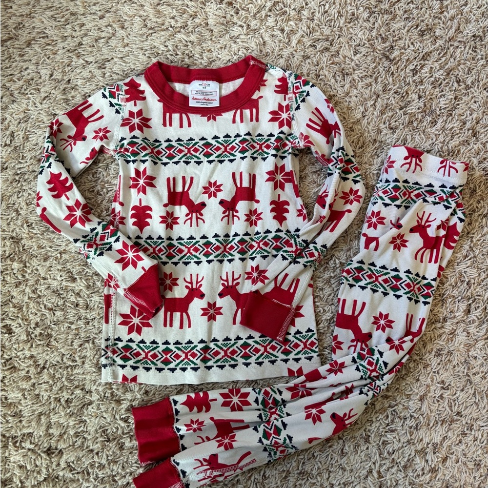 Hanna Andersson Red and Cream Dear Deer Reindeer Fair Isle Pajama Set